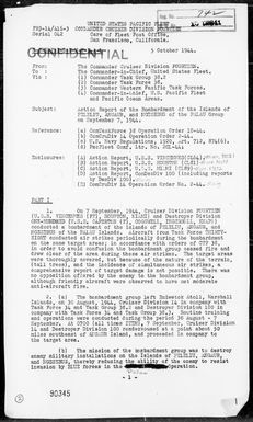 COMCRUDIV 14 - Rep of the Bombardment of Peleliu, Angaur & Ngesebus Is, Palau Is on 9/7/44