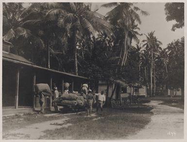 Creator unknown :Photograph of Chinese workers unloading copra, Samoa