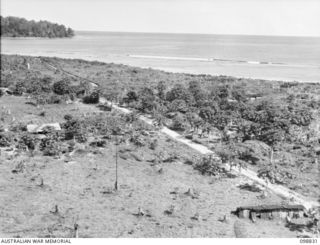 BALLALAE ISLAND, BOUGAINVILLE AREA. 1945-11-10. THE SOUTHERN END OF THE ISLAND VIEWED FROM THE JAPANESE CONTROL TOWER ON THE AIRSTRIP. IT IS BELIEVED THAT BETWEEN 300 AND 800 ALLIED PRISONERS OF ..