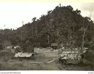 YAULA, NEW GUINEA. 1944-04-09. HEADQUARTERS 57/60TH INFANTRY BATTALION LOCATED ON A HILL WITHIN 6 MILES OF BOGADJIM