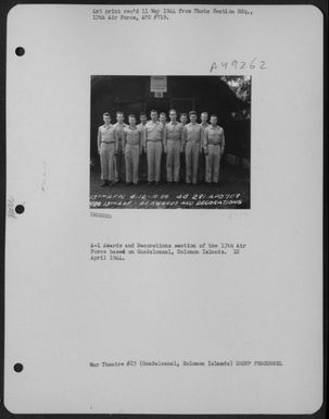 A-1 Awards And Decorations Section Of The 13Th Air Force Based On Guadalcanal, Solomon Islands. 12 April 1944. (U.S. Air Force Number 3A49262)