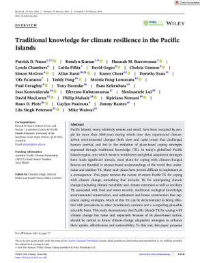 Traditional knowledge for climate resilience in the Pacific Islands