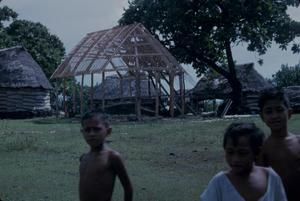 [Thatched dwelling under construction in Safotu, Samoa]