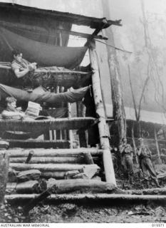 Mount Tambu, New Guinea. 1943-08. The Australian Army Advanced Dressing Station at House Banana high in the mountains on the track to Mount Tambu
