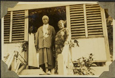 Pastor and Mrs Saaga at Malua, near Apia?, Samoa, 1928