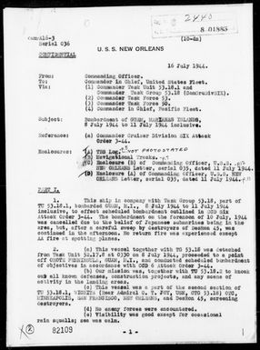 USS NEW ORLEANS - Report of Bombardments of Guam Island, Marianas, During the Period 7/8-11/44