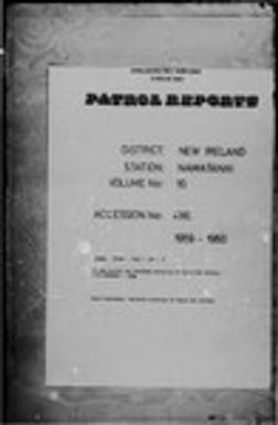 Patrol Reports. New Ireland District, Namatanai, 1959 - 1960