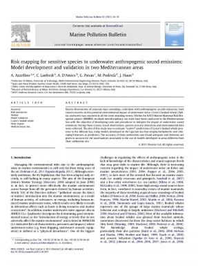 Risk mapping for sensitive species to underwater anthropogenic sound emissions: Model development and validation in teo Mediterranean areas