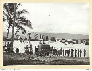 JACQUINOT BAY, NEW BRITAIN. 1945-03-11. THE FINISHING AREA AT THE ARMY CABLE SECTION JETTY FOR THE AQUATIC CARNIVAL OF THE NEW BRITAIN YACHT CLUB, 5TH BASE SUB AREA