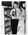 Max Slepin. Publicity shot of Max Slepin and the Red Cross. (Photo Caption): Doing his share...Max Slepin, a wounded veteran himself, is shown checking the spot where his blood donation will be placed in the refrigerator at the Red Cross Blood Center as 253 N. Broad Street. Slepin, who was wounded on the Marshall Islands and on Saipan during World War II, says his life was saved with blood plasma collected by the Red Cross. Currently campaigning for Congress from the 2nd District, Slepin appealed to all servicemen to support the blood program. The Red Cross has been asked to supply blood for U.S. fighting men in Korea. The first shipment left here last week. Holding the blood is Nurse Mrs. Doris Macomber.