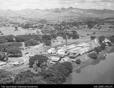 Rarawai Mill from the air showing a section of the Ba River