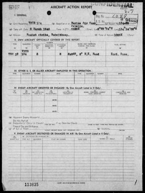 VMTB-134 - ACA reps nos 134-139 to 134-46 â Rocket strikes & bombing attacks on targets on Babelthuap & Koror Is, Palau Is, 3/6-15/45