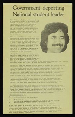 Flier titled 'Government deporting National student leader'