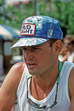 Major (MAJ) Gary Castelli, a member of the US Air Force, awaits the beginning of the 1987 Ironman Competition