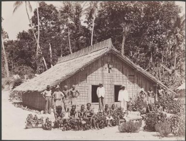 Local people gathered outside the church at Pago Pago, Savo, Solomon Islands, 1906 / J.W. Beattie