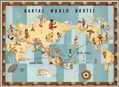 Qantas world routes. Anna Drew. Posters PTY. Ltd. Sydney. Litho in Australia.