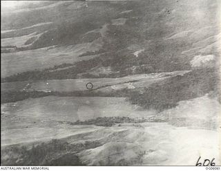 New Guinea. C. 1937. Aerial view of pre-World War II airfield in New Guinea, possibly Wau