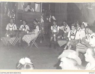 LAE, NEW GUINEA. 1944-08-16. THE OPENING SCENE OF "THE WHITE HORSE INN" A WELL KNOWN PLAY STAGED BY MEMBERS OF THE WHITE HORSE INN CONCERT PARTY IN THE THEATRE OF HEADQUARTERS, NEW GUINEA FORCE. ..