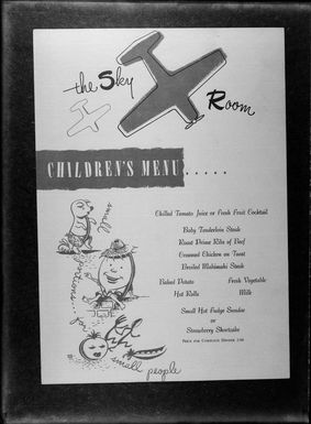 Children's menu for the Sky Room, Honolulu, Hawaii