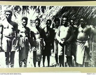 BOUGAINVILLE ISLAND, SOLOMON ISLANDS. SOME OF THE NATIVE WORKERS WHO ASSISTED THE ALLIED FORCES