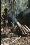 Heating log to remove bark