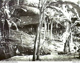 NEW BRITAIN, 1945-09. FORMER JAPANESE ACCOMMODATION HUTS ON THE GAZELLE PENINSULA. (RNZAF OFFICIAL PHOTOGRAPH.)