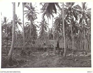 KOKOPO, NEW BRITAIN, 1945-11-23. LILVING QUARTERS IN COURSE OF CONSTRUCLTION IN THE FORMOSAN AND KOREAN PRISONER OF WAR CAMP. THE CAMP WAS CONSTRUCTED UNDER THE SUPERVISION OF 13 FIELD COMPANY ..