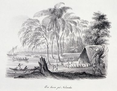 [Sainson, Louis Auguste de] b 1800 :En kava pa Namuka [Un kava sur la plage de Namouka] Pl. 161. [Stockholm?] Gothstrom & Magnusson, [ca 1838]
