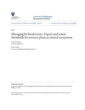 Managing for biodiversity: Impact and action thresholds for invasive plants in natural ecosystems