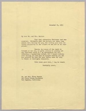 [Letter from I. H. Kempner to Mr. and Mrs. Elvon Musick, December 21, 1953]