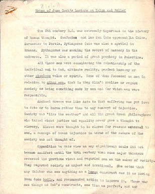 Notes of June Cook's lecture on value and belief