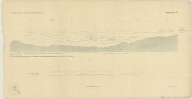 Forschungen im Innern der Insel Neuguinea : (Bericht des Fuhrers uber die wissenschaftlichen Ergebnisse der deutschen Grenzexpedition in das westliche Kaiser-Wilhelmsland 1910): Panorama V. Fernblick von der Krissihohe nach N. auf das Kustengebirge