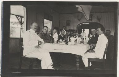 Australian Naval and Military Expeditionary Force garrison officers at the Rabaul Club, New Guinea, approximately 1914