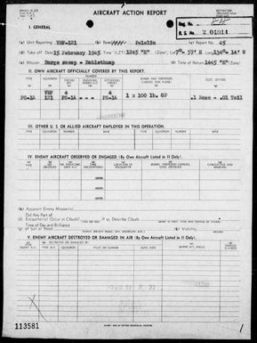 VMF-121 - ACA rep #45 â Bombing targets on Babelthuap Is, Palau Is on 2/15/45