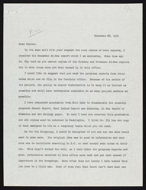 Field correspondence November - December 1964