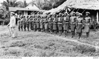 NATIVE CONSTABULARY ON PARADE, KIETA, BOUGAINVILLE ISLAND, NEW GUINEA. (DONATED BY MR. F.O. CUTLER.)