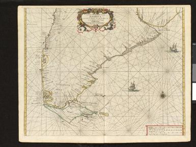 Paskaarte van 't zuijdelijckste deel van America, van Cabo St. Antonio, tot Caep de Hoorn, ende inde Zuijd Zee tot B de Tongoij / bij Hendrick Doncker boeckverkoper en graad-boormaker inde nieuwe-brugsteeg