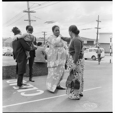 Samoan congregation outside a church, Great North Road, Grey Lynn, Auckland