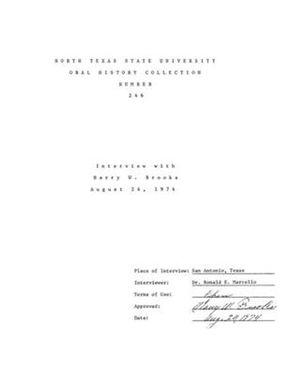 Oral History Interview with Harry W. Brooks, August 24, 1974