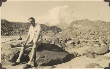 Debris in river bed near Higataru Station with Lamington in distance, Feb. 1951 / Albert Speer