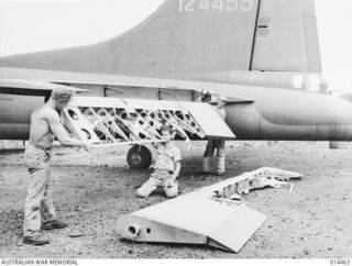 1943-03-22. NEW GUINEA. DESPITE BOTH ELEVATORS BEING BADLY DAMAGED BY ACK ACK FIRE AND SHRAPNEL HAVING TORN THE TYRES OF BOTH LANDING WHEELS TO THE CANVAS, A FLYING FORTRESS WAS FLOWN 400 MILES TO ..