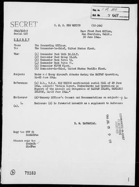 NEW MEXICO - Rep of Enemy Aircraft Attacks During the Saipan Operation, Marianas, 6/14-25/44
