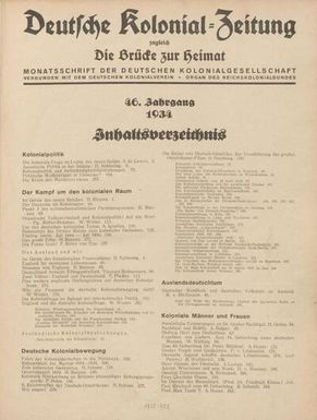 Deutsche Kolonial-Zeitung, 46. Jg. 1. Januar 1934, Heft 1.