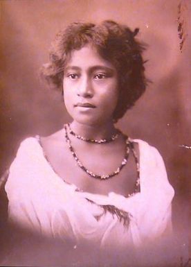 Samoan girl with leafy corsage