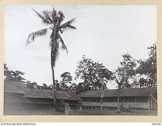 RABAUL, NEW BRITAIN, 1945-12-06. THE RECREATION HUT BEING BUILT AT 118 GENERAL HOSPITAL FOR AUSTRALIAN ARMY MEDICAL WOMEN'S SERVICE PERSONNEL, THE HOSPITAL IS LOCATED ON NONGA ROAD