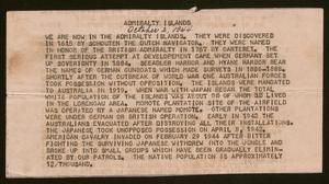 [Half-sheet on Admiralty Islands]