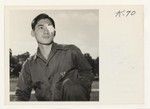 PFC Kiyotaka Uchimura is a member of the famous 100th Infantry Battalion--the Purple Heart Battalion of this man's army