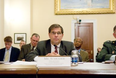 Washington, DC, October 3, 2007 -- FEMA's Dennis Schrader, Deputy Administrator, National Preparedness, testifies before the House Homeland Security Committee's Subcommittee on Emergency Communication, Preparedness, and Response. Schrader described the NEP and its premier Tier 1, national level Top Officials (TOPOFF) exercise. TOPOFF 4 is scheduled for October 15-20 in Guam, Oregon, and Arizona. FEMA/Bill Koplitz