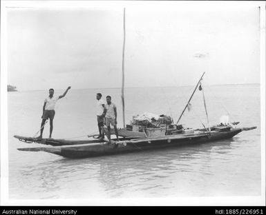A Papua New Guinean canoe equipped with scientific equipment which Dr Chappell used in his research off the Huon Peninsula