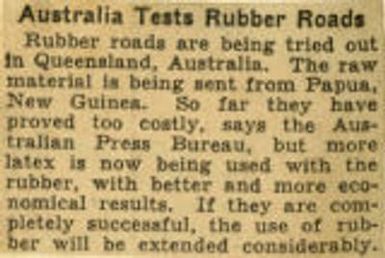 Australia Tests Rubber Roads. Northwest History. National Topics. General O-S. United States.